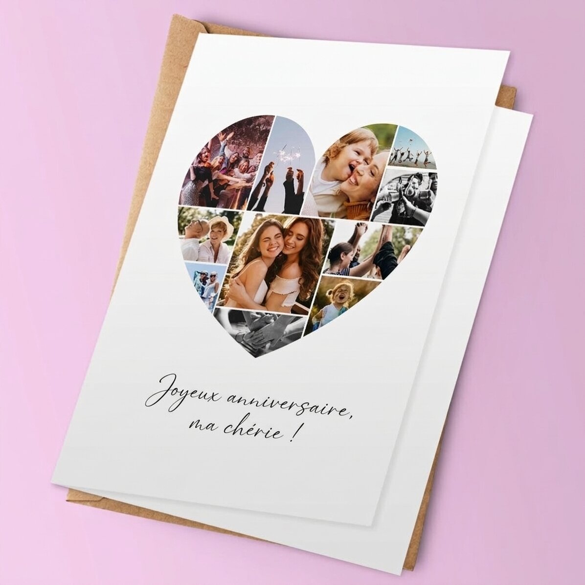 Carte de vœux personnalisée avec 11 photos en forme de cœur