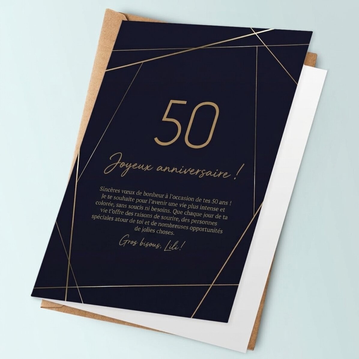Carte de vœux personnalisée avec texte - Golden 50