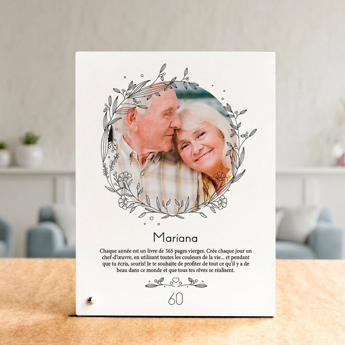 Cadre photo de bureau personnalisé avec une photo et un texte - Floral