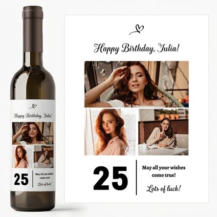 Vin personnalisé avec un texte et 3 photos pour un anniversaire - 25