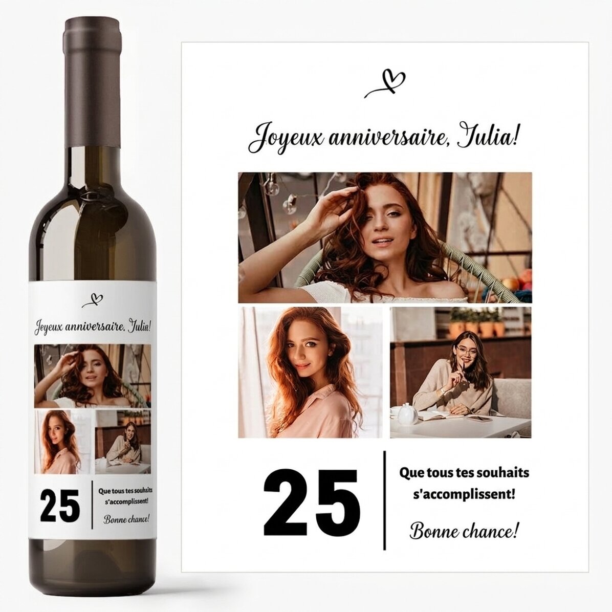 Vin personnalisé avec un texte et 3 photos pour un anniversaire - 25