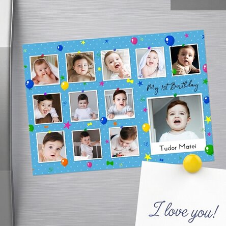 Aimant personnalisé 18 x 13 cm avec photos et texte - « My first birthday »