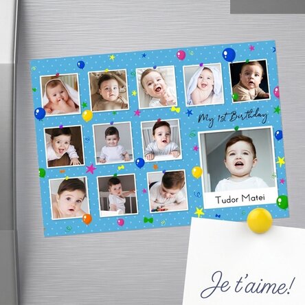 Aimant personnalisé 18 x 13 cm avec photos et texte - « My first birthday »