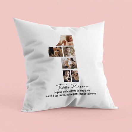 Coussin personnalisé avec photos et texte - 1er anniversaire
