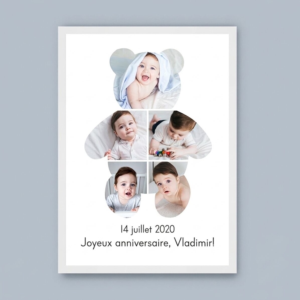 Tableau personnalisé avec un texte et 5 photos - Teddy Bear