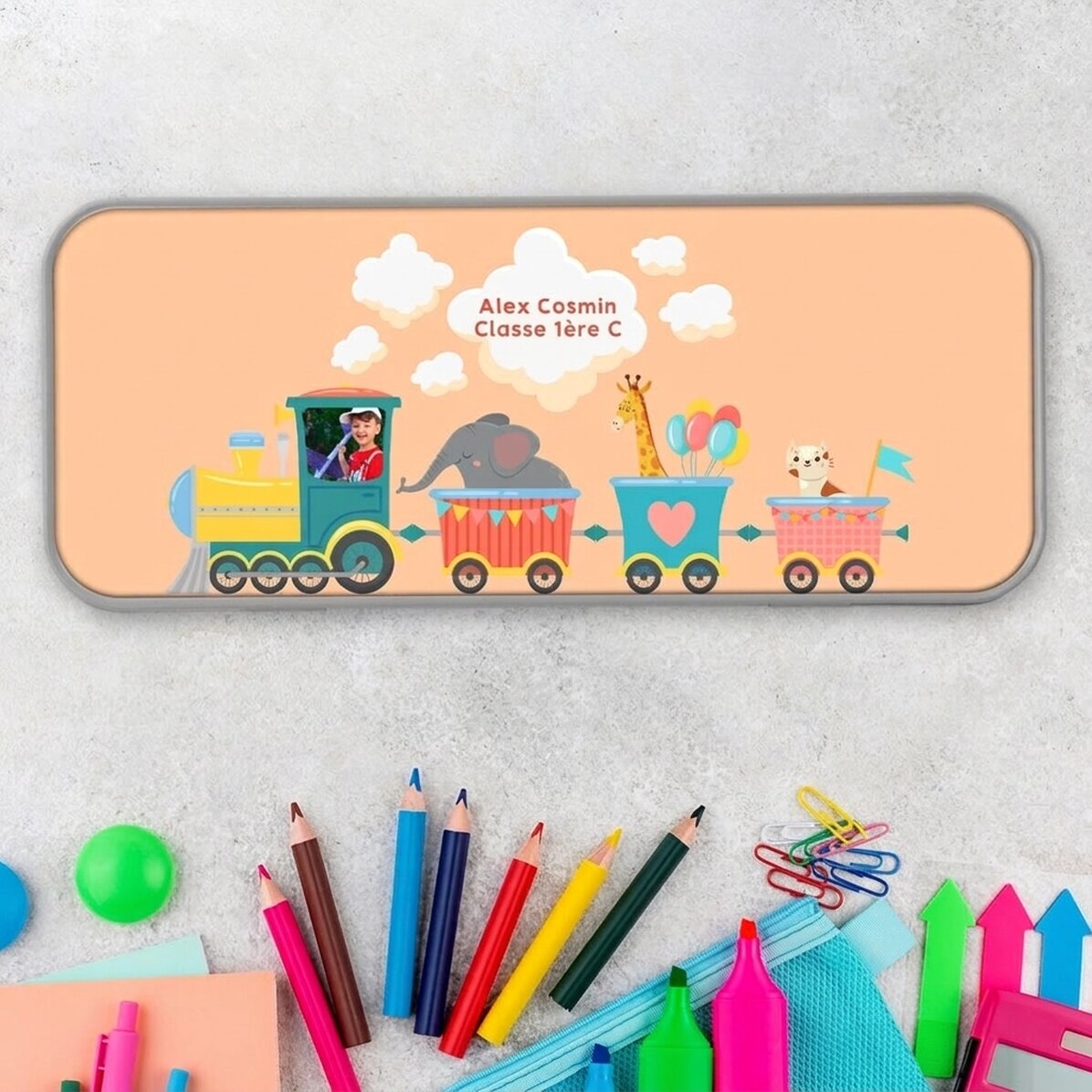 Trousse personnalisée avec une photo et un texte - Petit train