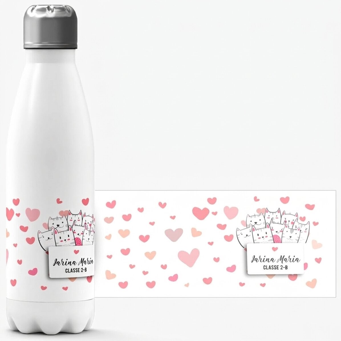 Thermos à base blanche personnalisé avec un prénom - Kitty