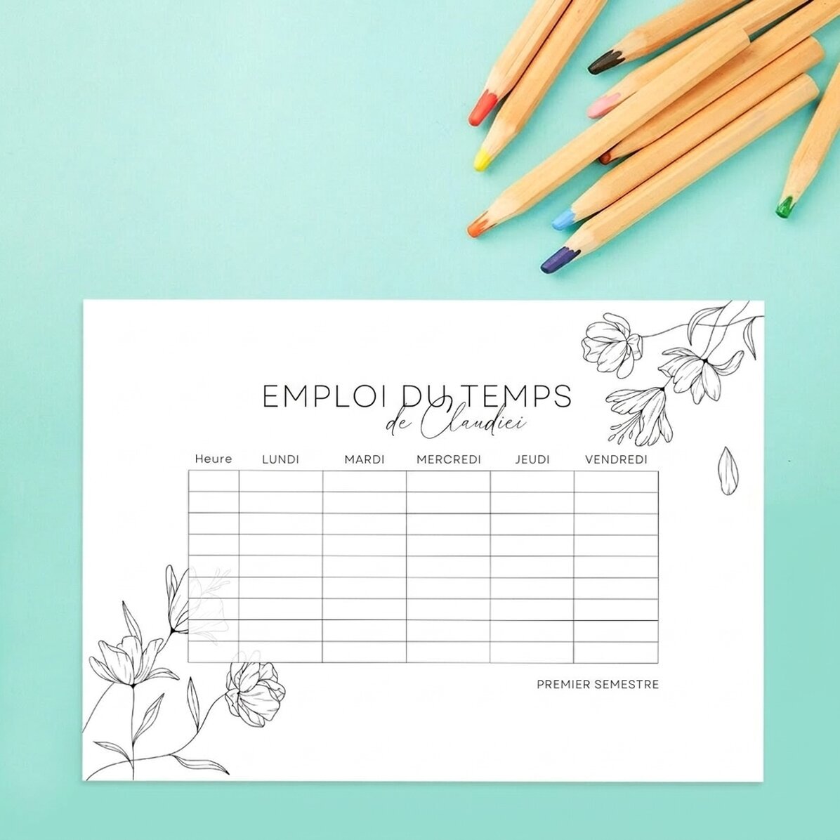 Emploi du temps personnalisé avec nom - Flowers