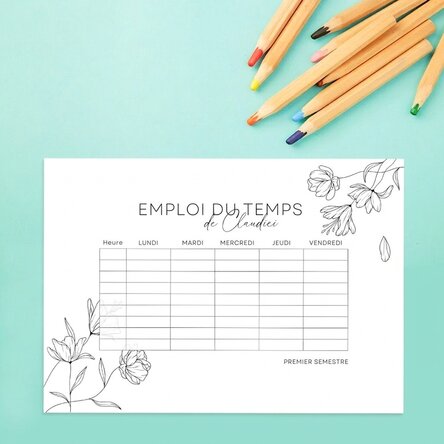 Emploi du temps personnalisé avec nom - Flowers