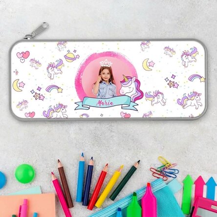 Personalised pencil case with a photo and text - Unicorn