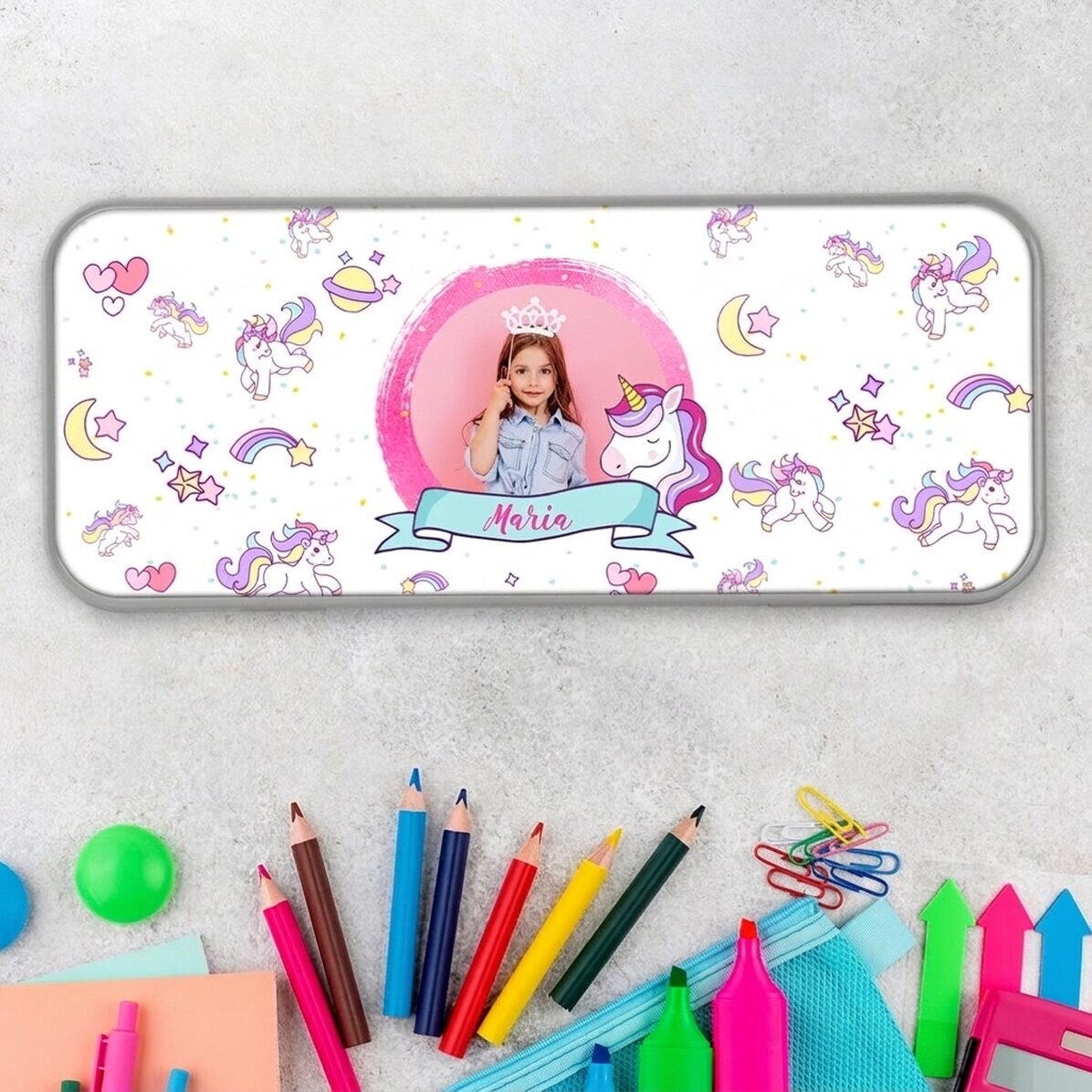 Trousse personnalisée avec une photo et un texte - Licorne