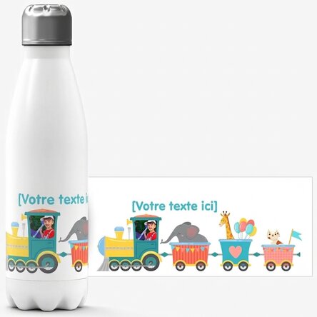 Thermos à base blanche personnalisé avec un prénom - Petit train
