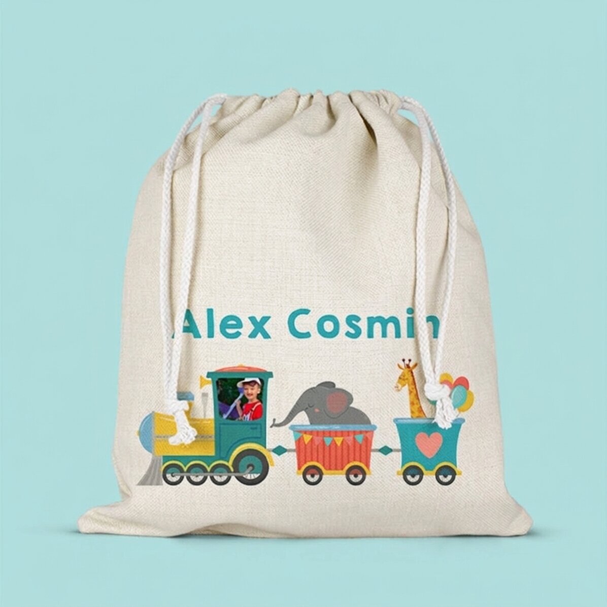 Petit sac moyen personnalisé avec nom et photo - Petit train