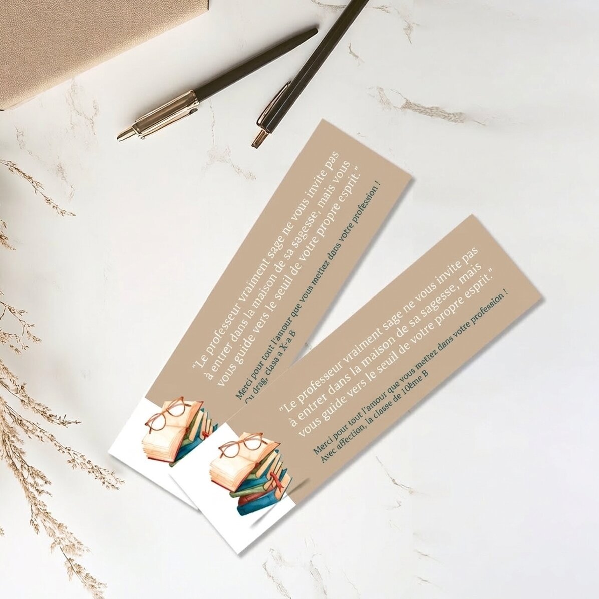 Marque-page personnalisé avec un message pour les enseignants