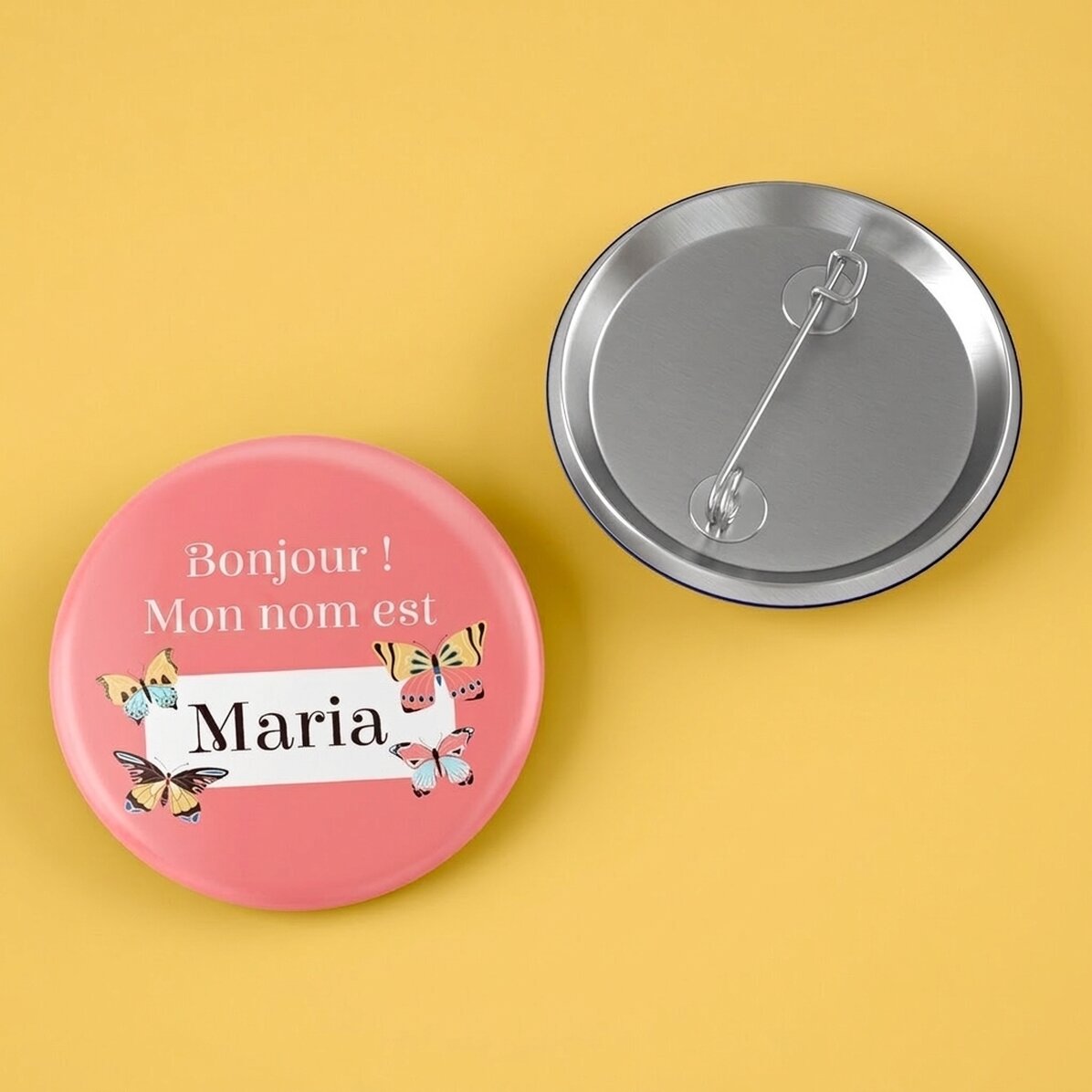Badge personnalisé avec prénom - Papillons