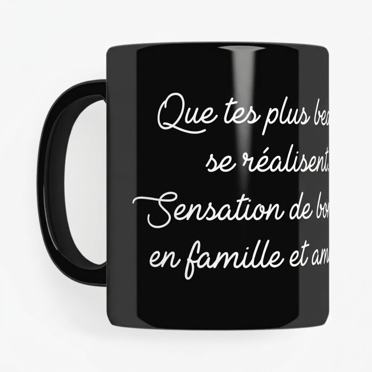 Tasse noire personnalisée avec un message
