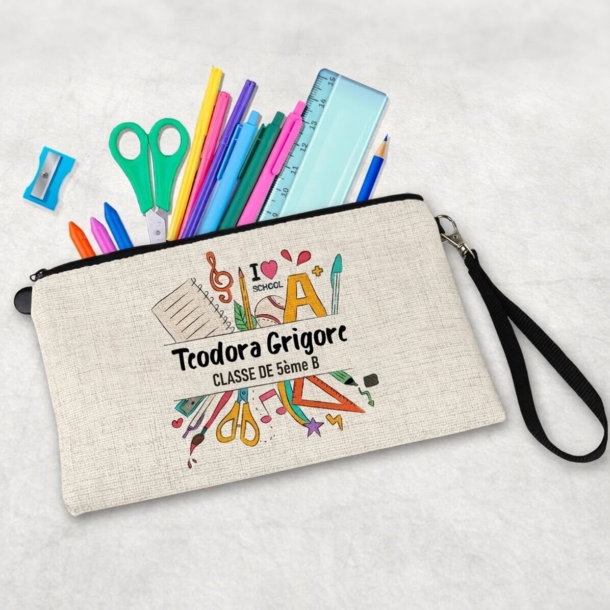 Trousse scolaire personnalisée avec texte - Rentrée des classes
