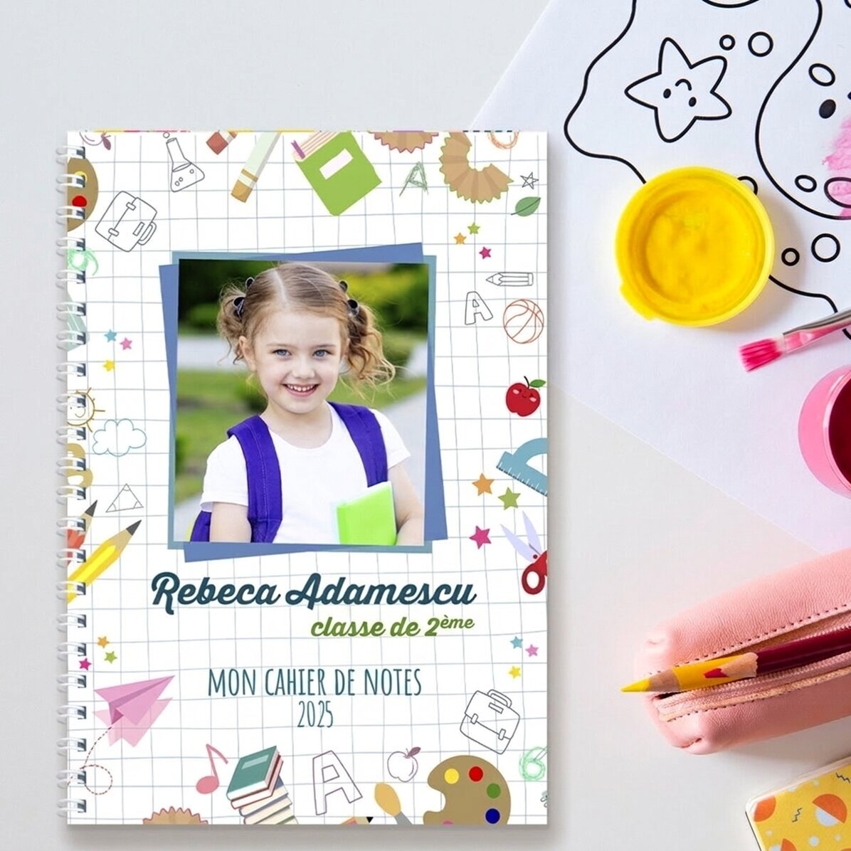 Carnet personnalisé avec une photo et un texte - Rentrée scolaire