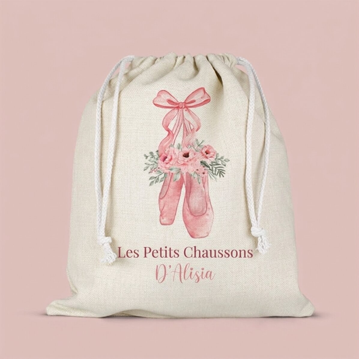 Sac de crèche personnalisé avec inscription - Chaussons de danse classique