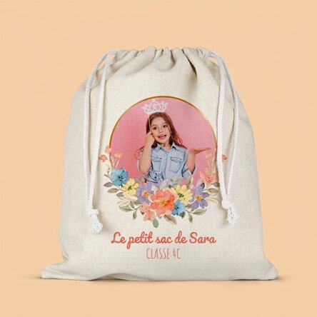 Sac pour la maternelle personnalisé avec un texte et une photo - Flowers