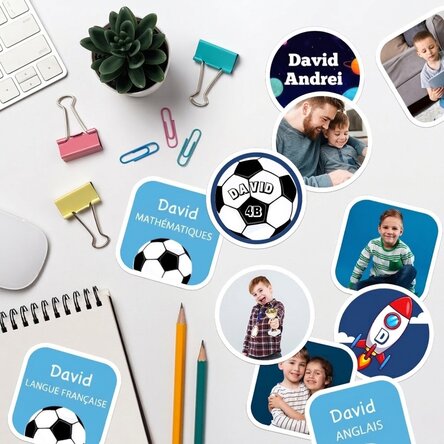 Lot de 12 autocollants (étiquettes adhésives) personnalisés pour l'école - Garçons