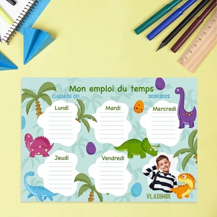 Emploi du temps personnalisé avec une photo et un texte - Dino