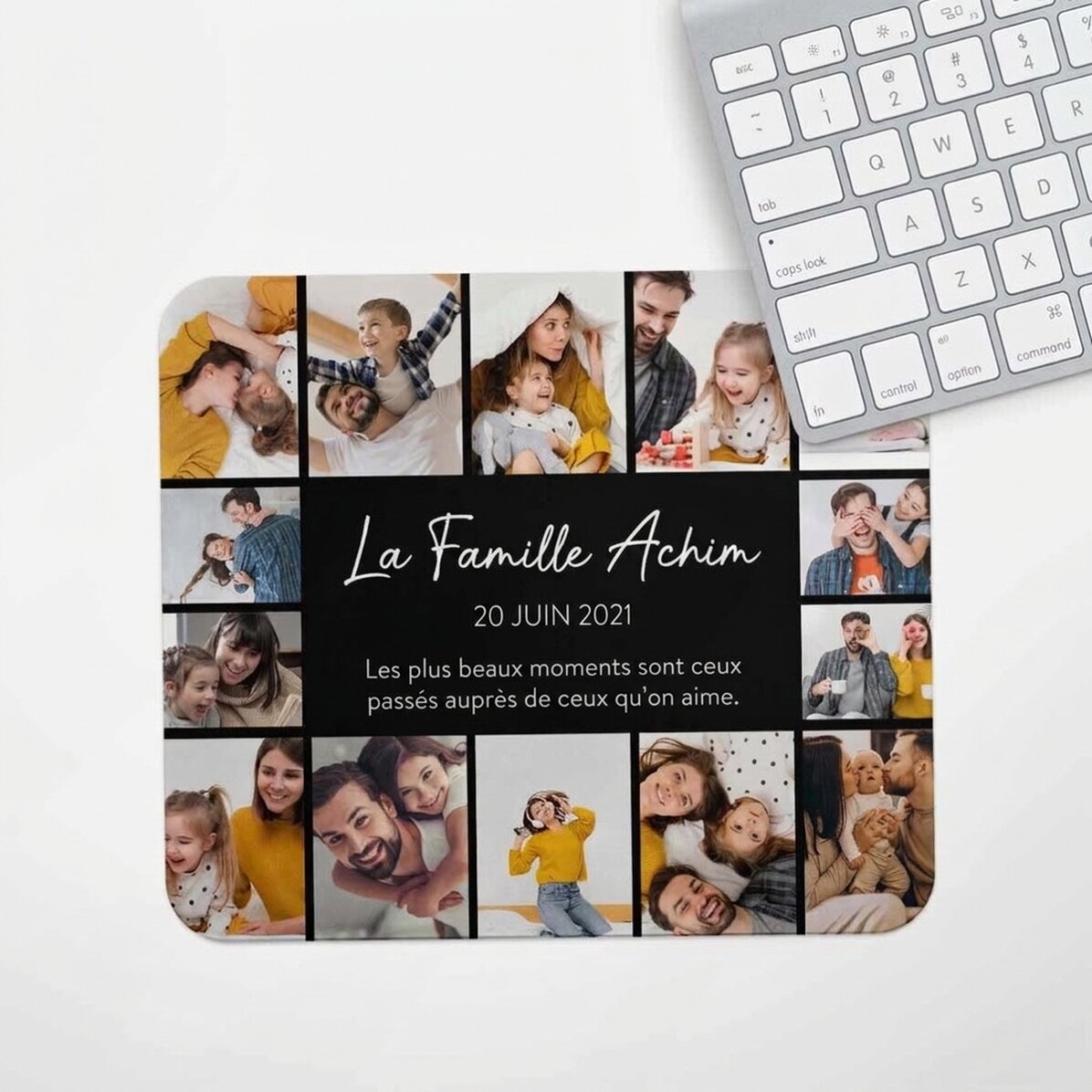 Tapis de souris personnalisé avec 14 photos et un texte