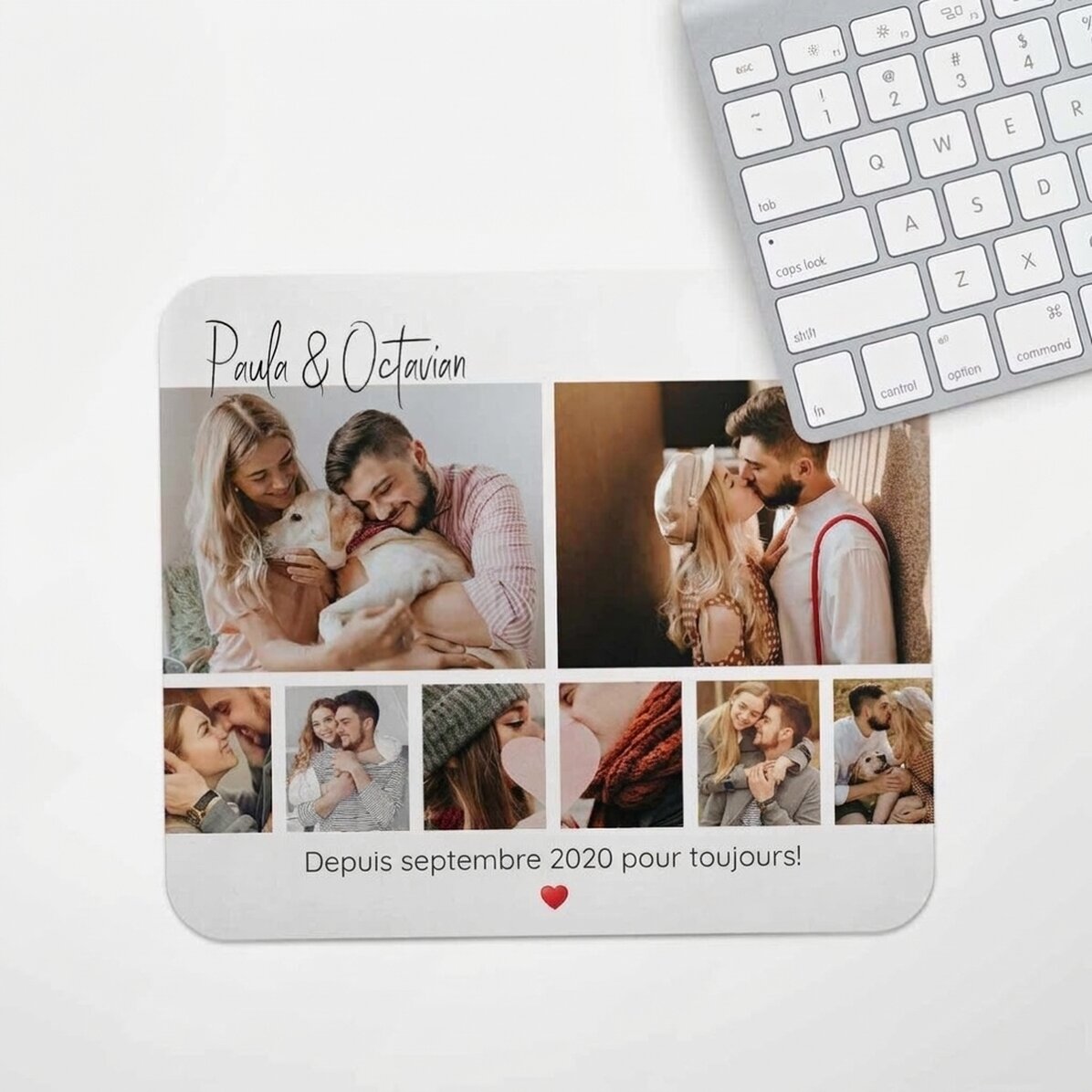 Tapis de souris personnalisé avec 8 photos et un texte - For you