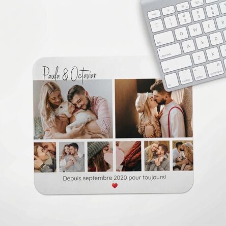 Tapis de souris personnalisé avec 8 photos et un texte - For you