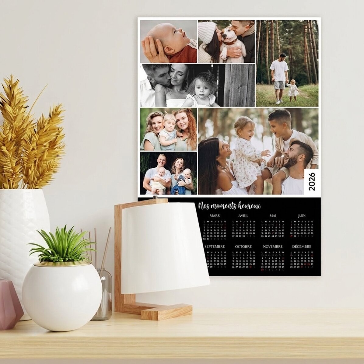 Affiche-calendrier personnalisée avec 7 photos et un texte