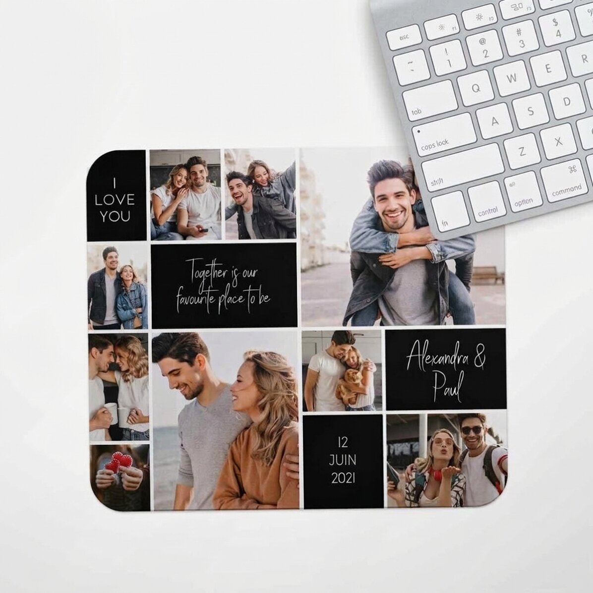 Tapis de souris personnalisé avec 9 photos et un texte - Memories