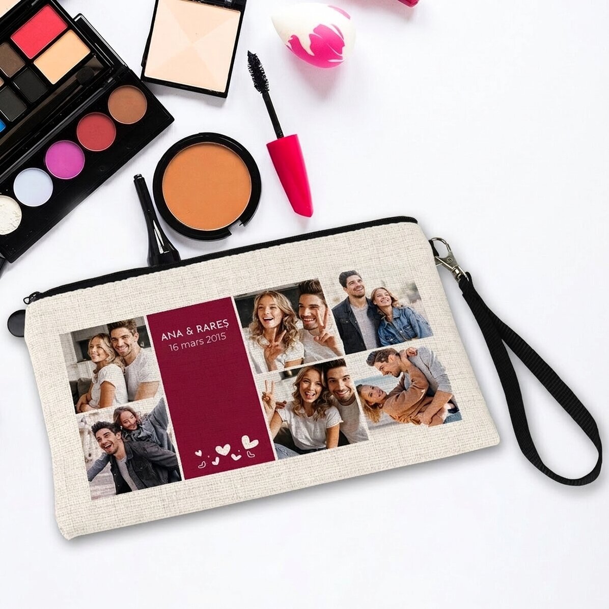 Trousse à maquillage personnalisée avec un texte et 6 photos