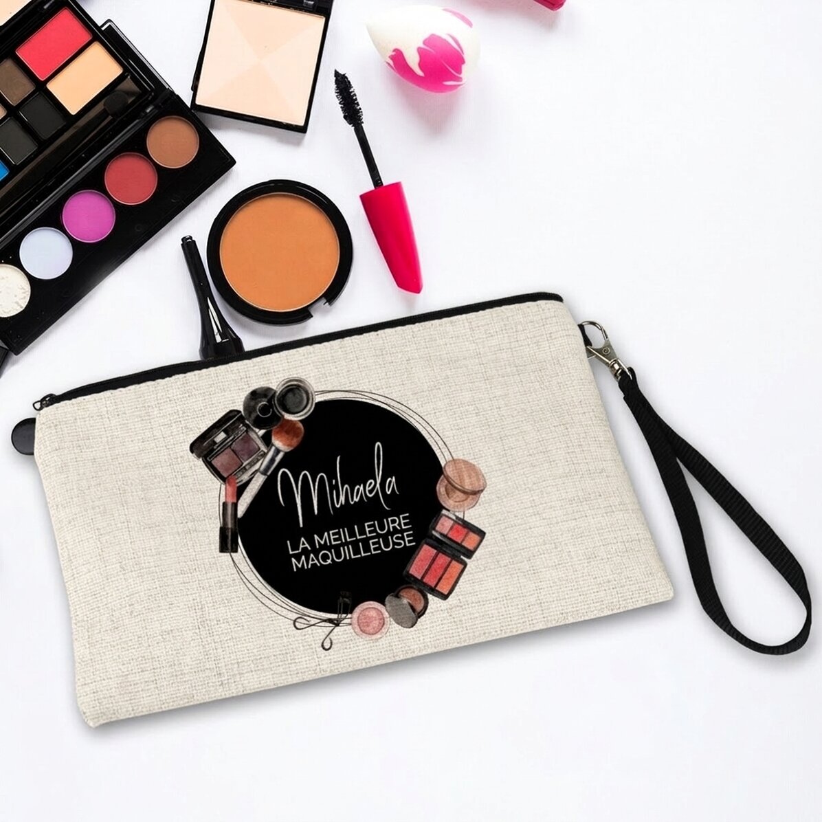 Trousse à maquillage personnalisée avec inscription - Maquilleuse professionnelle