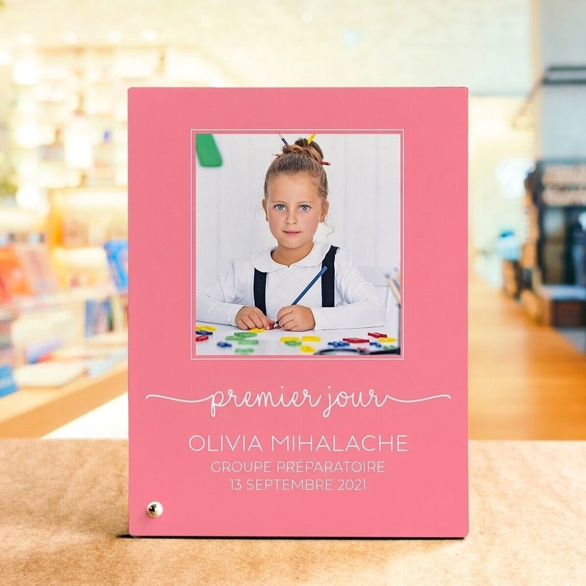 Cadre photo de bureau personnalisé avec une photo et un texte - « My first day »