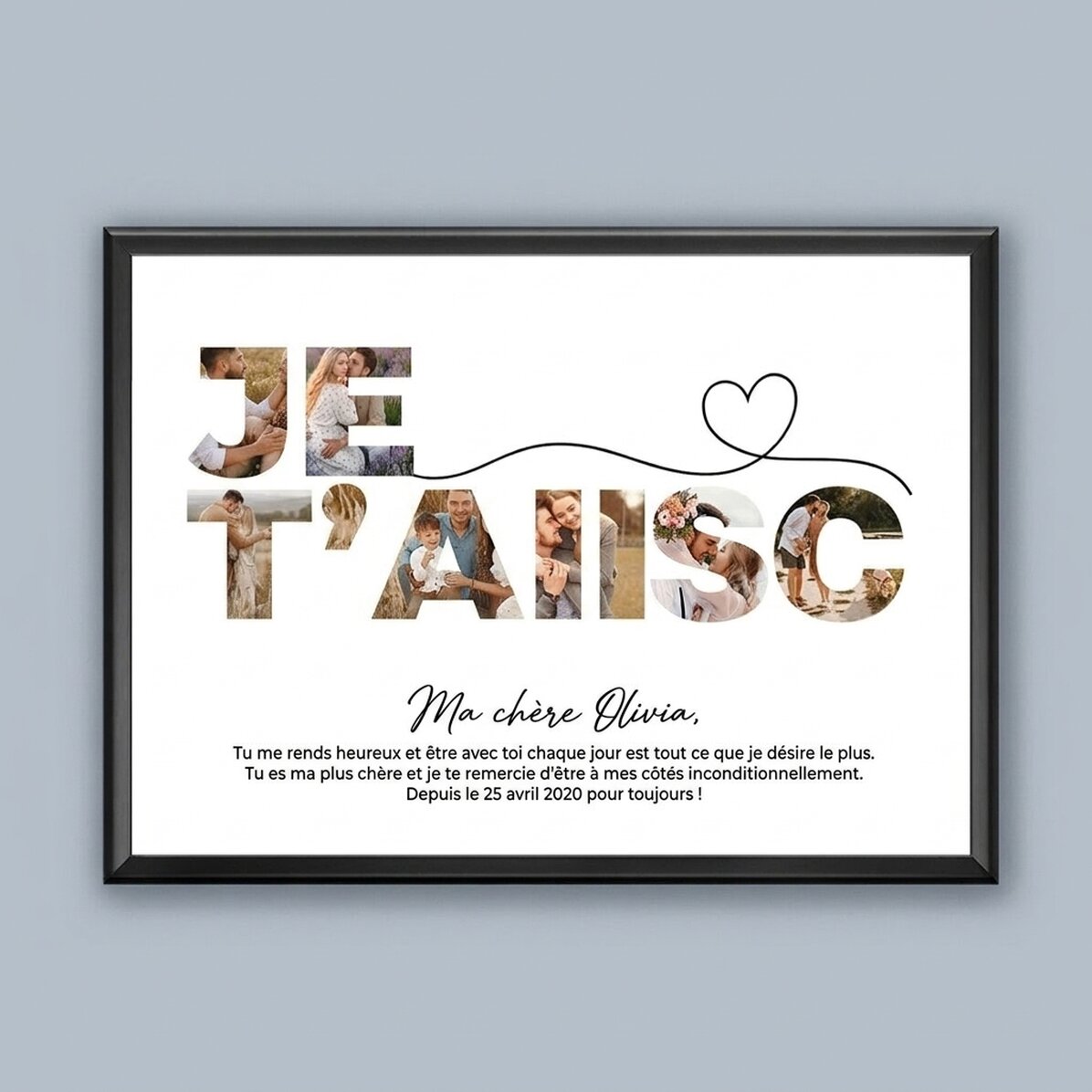 Tableau paysage personnalisé avec 8 photos et un texte - Je t