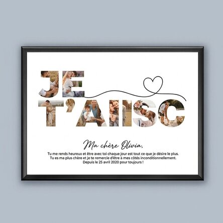 Tableau paysage personnalisé avec 8 photos et un texte - Je t'aime