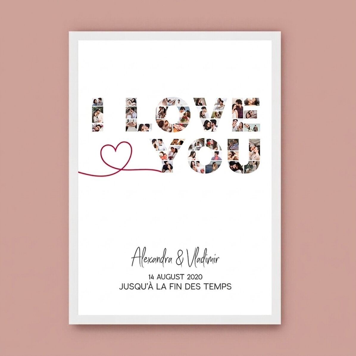 Tableau personnalisé avec 39 photos et un texte - « I love you »