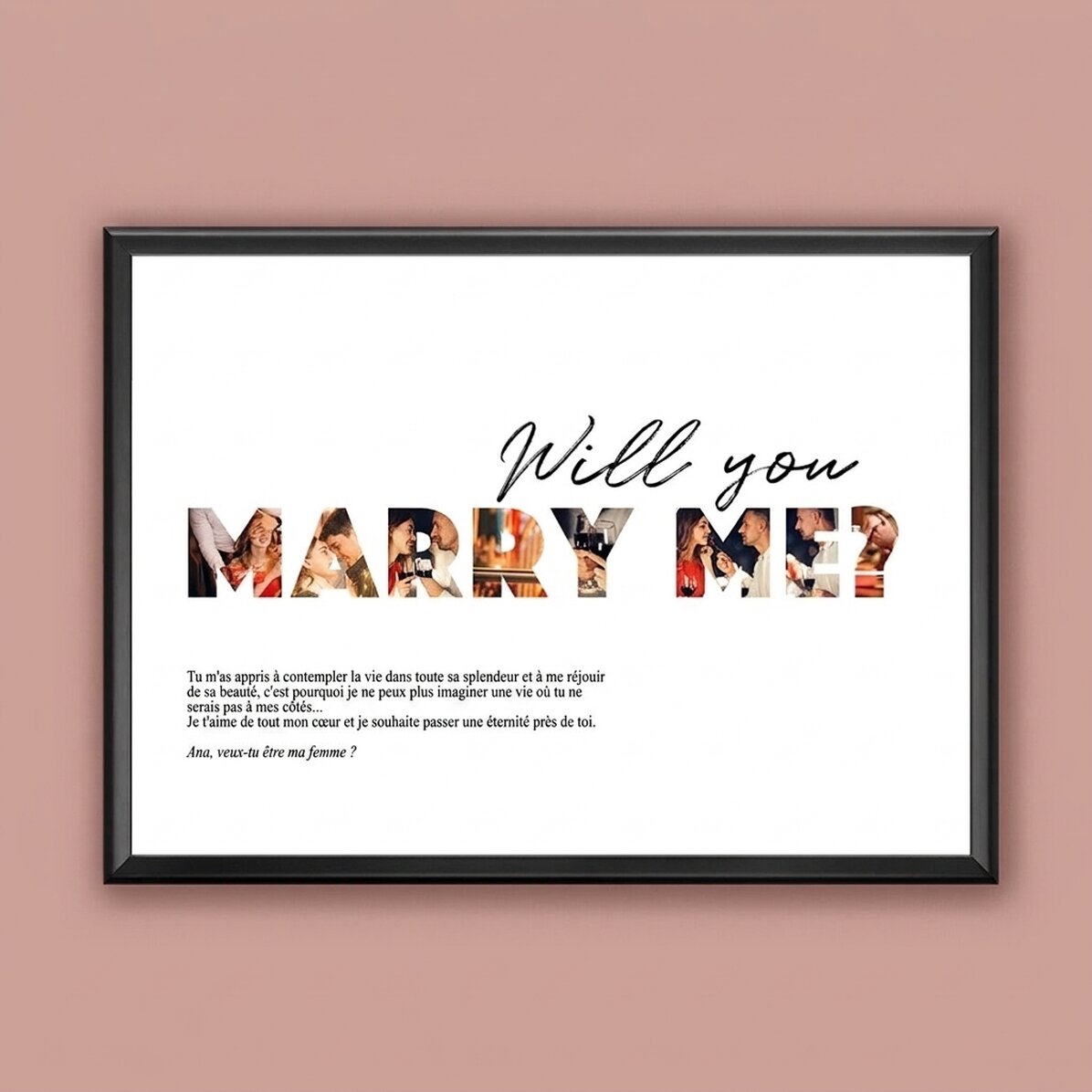 Tableau paysage personnalisé avec 8 photos et un texte - « Will you marry me ? »