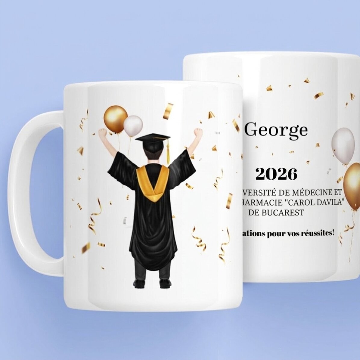 Tasse personnalisée avec inscription - « His graduation »
