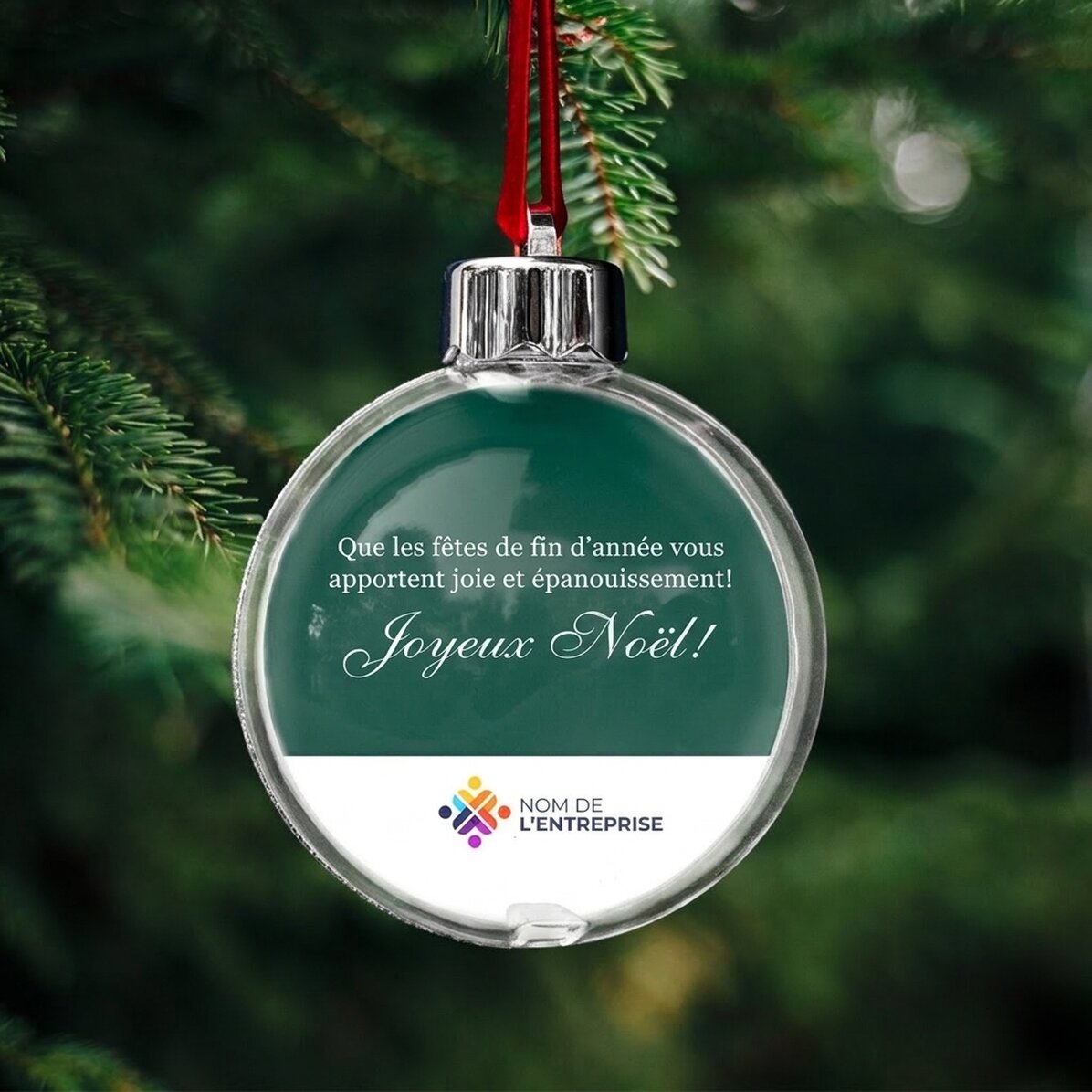 Boule de Noël personnalisée avec logo et message - Joyeux Noël !