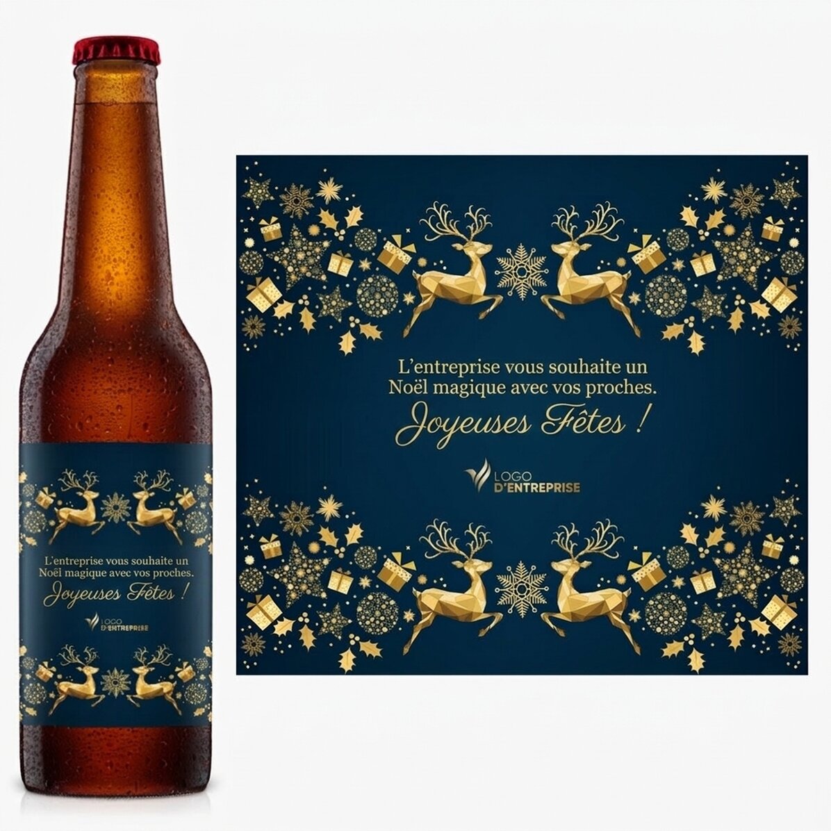 Bière personnalisée avec texte et logo - Histoire de Noël