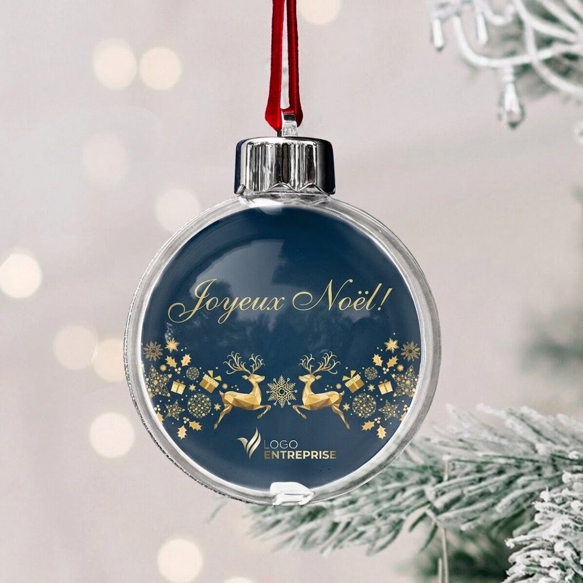 Boule de Noël personnalisée avec logo et message - Histoire de Noël
