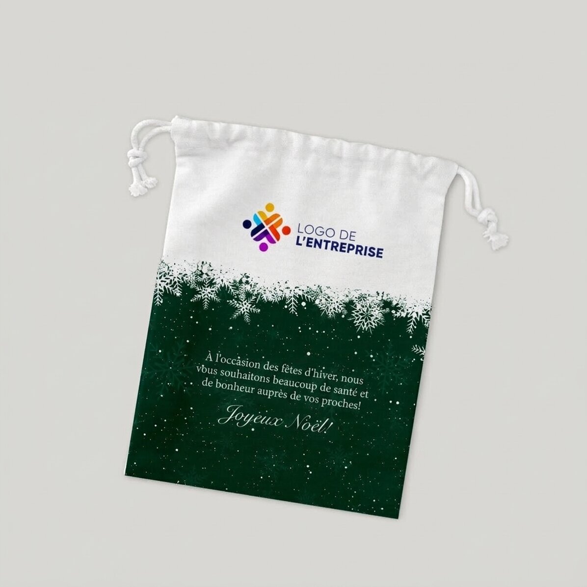 Petit sac cadeau personnalisé avec logo et texte - Joyeuses fêtes !