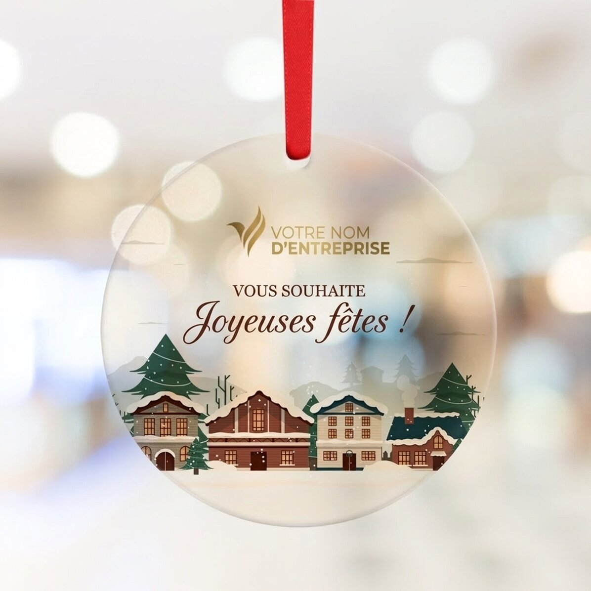 Décoration ronde personnalisée avec logo et message - Joyeux Noël !