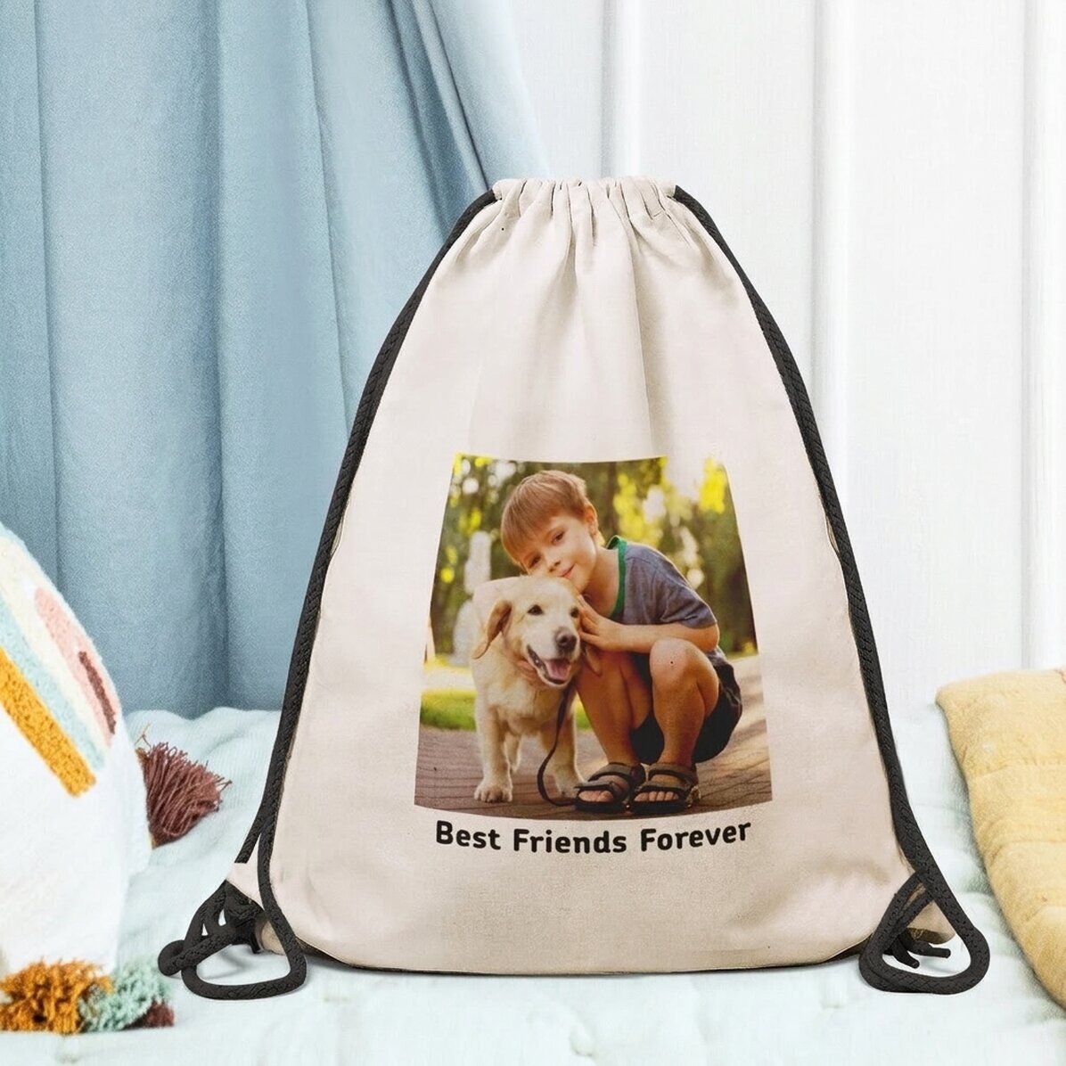 Sac à dos personnalisé avec une photo carrée et un texte