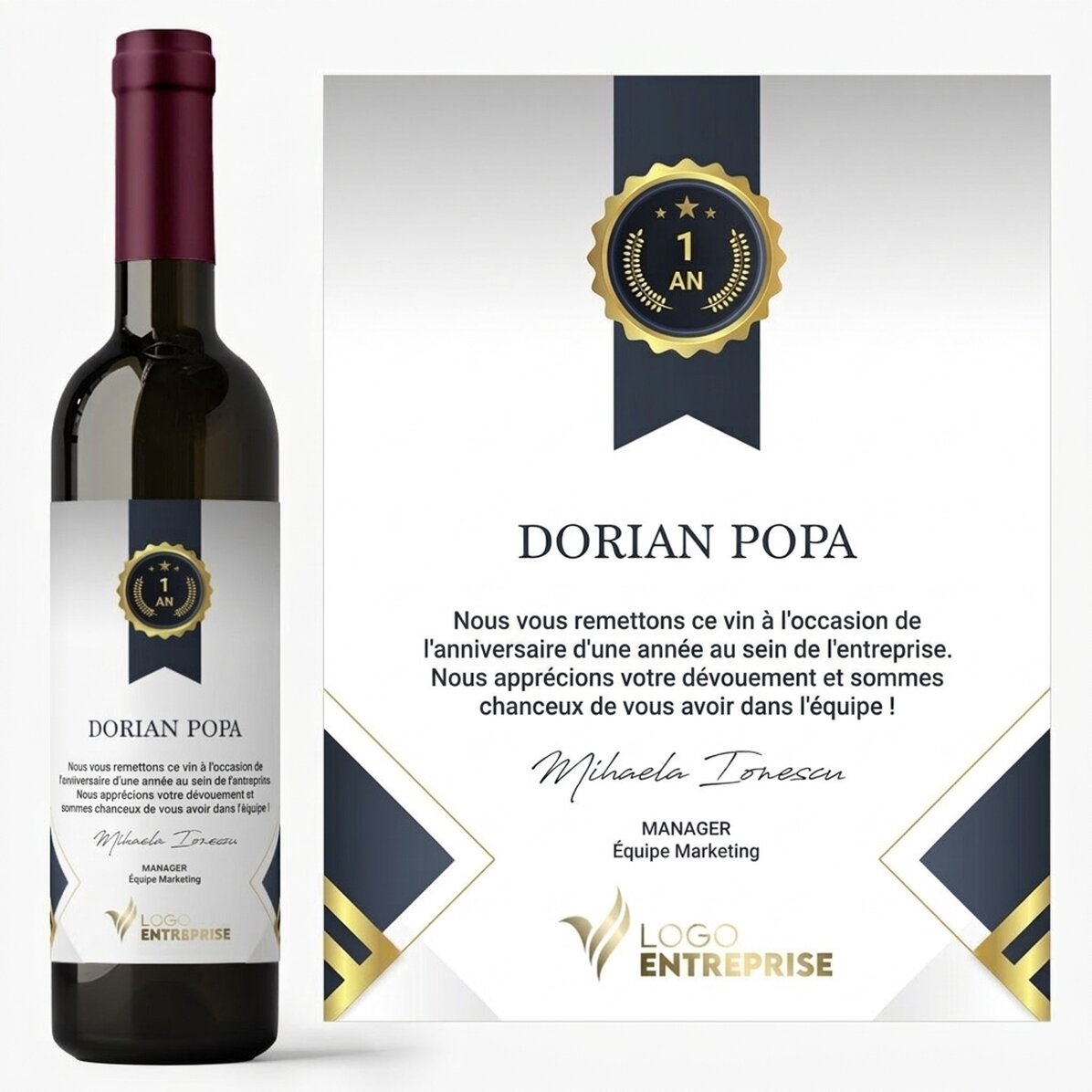 Vin personnalisé avec logo et texte - Remerciements aux employés