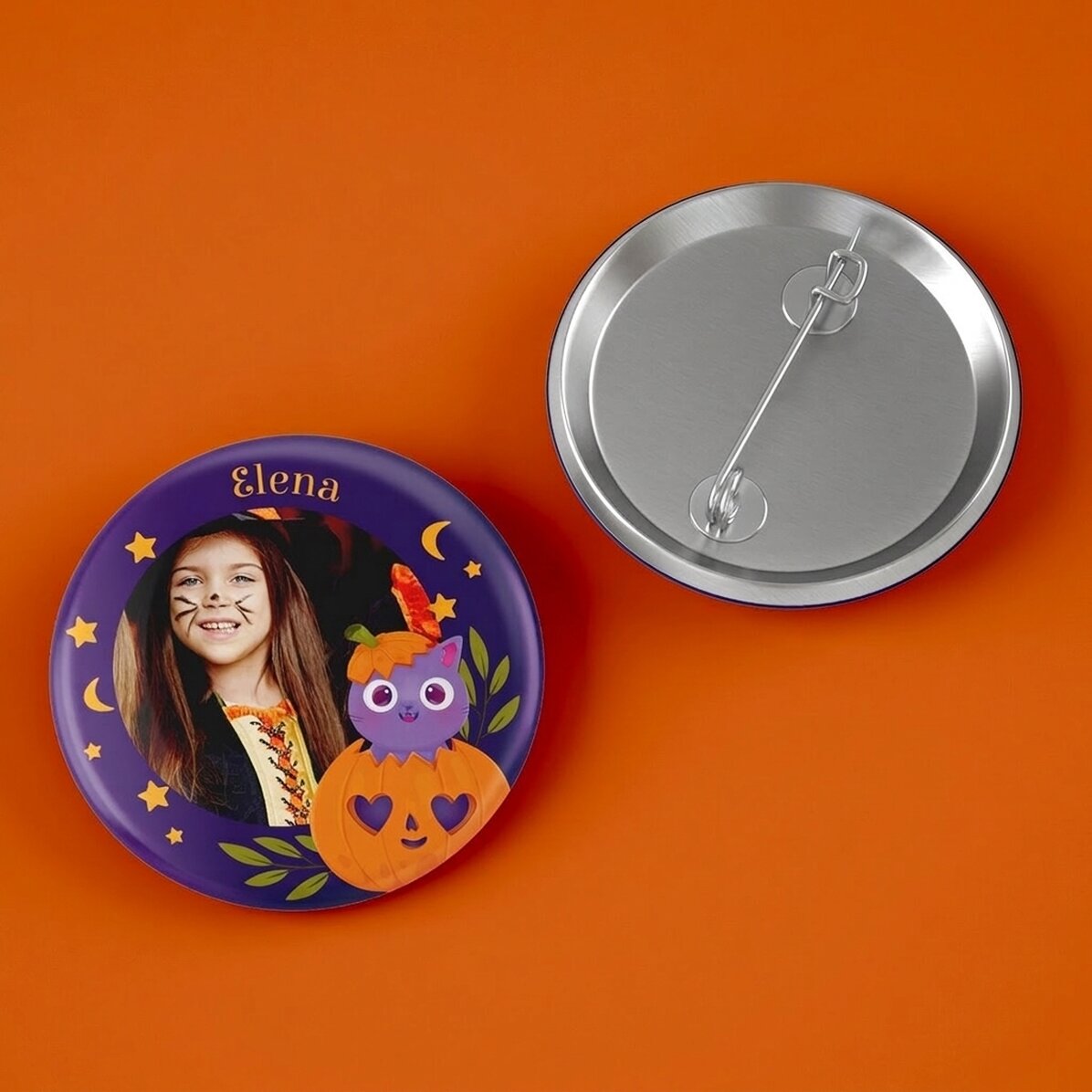 Badge personnalisé avec photo et nom - Citrouille d