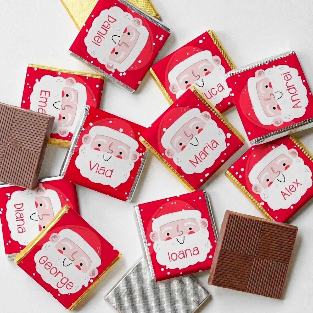 Lot de 10 mini-chocolats personnalisés avec un prénom - Père Noël