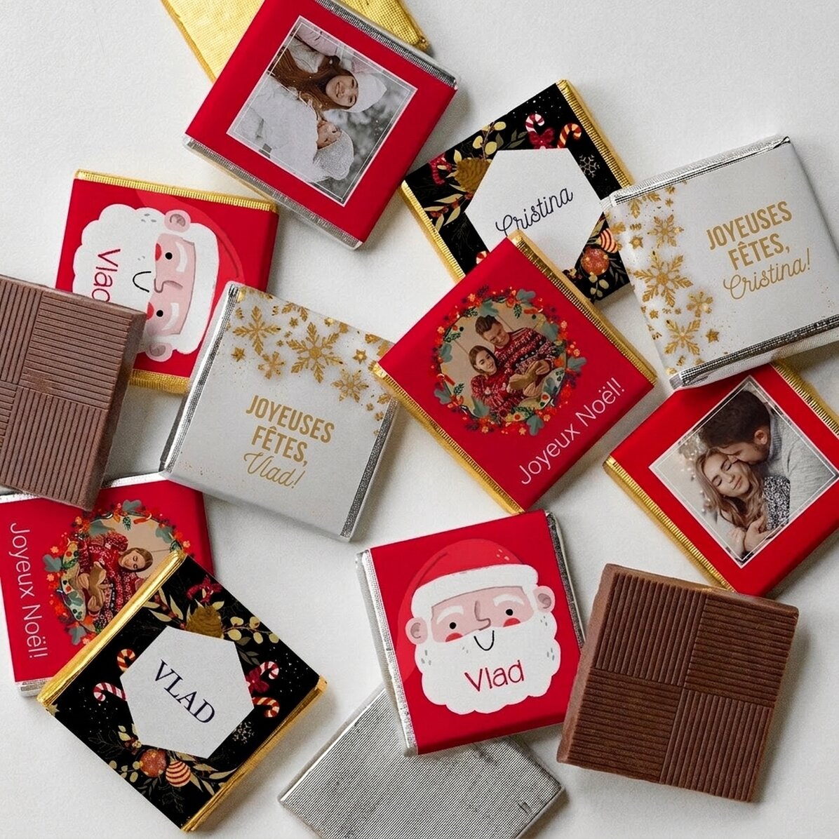 Lot de 10 mini-chocolats personnalisés avec des photos et du texte