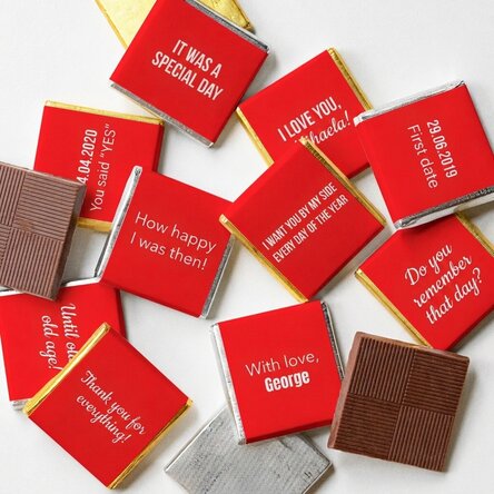 Lot de 10 mini-chocolats personnalisés avec un message